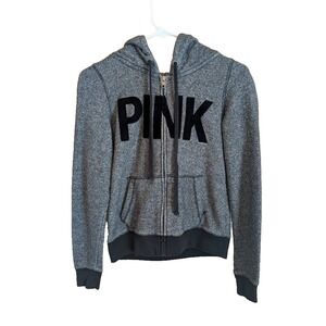 Victoria's Secret PINK Y2K Jacket S Zip Up Hoodie Velvet Logo 2010s Preppy Cute